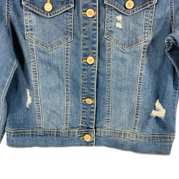 Distressed denim Jean Jacket women in med Wash Blue size medium WAX JEAN - Picture 6 of 16